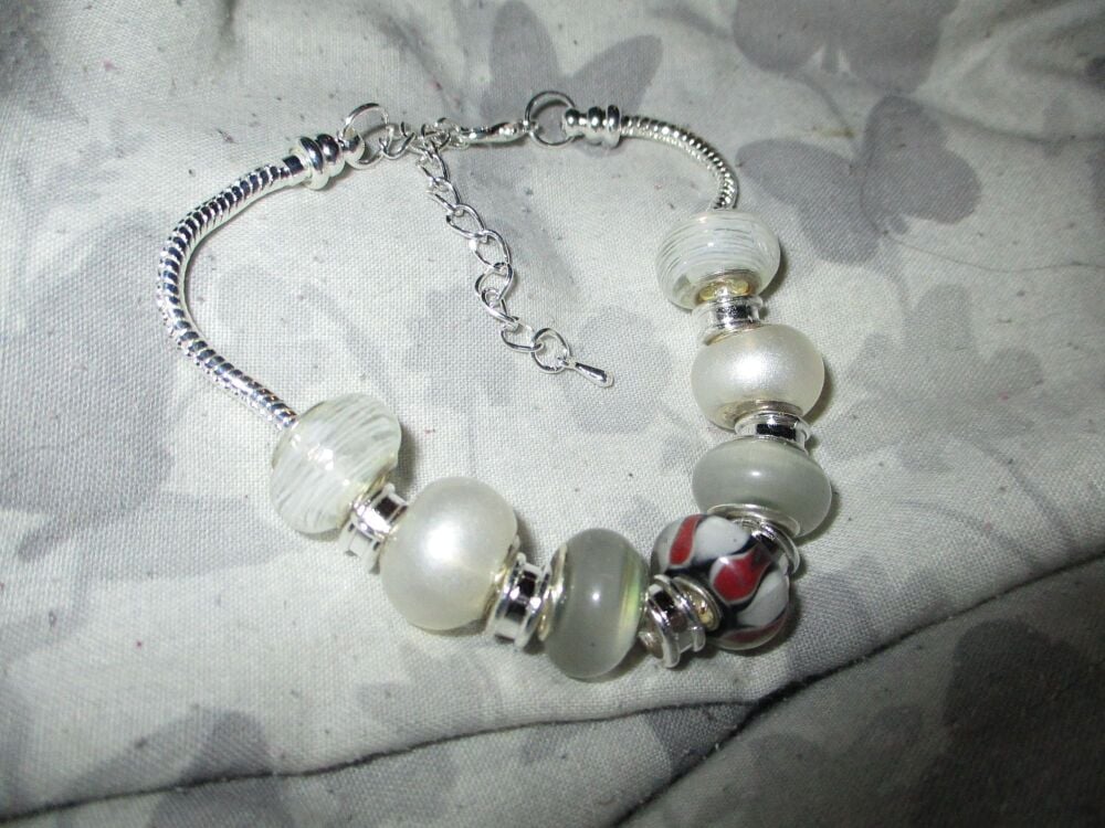 Swirling Clouds Selection Beads Charm Bracelet with adjustable chain and 6 Charm spaces