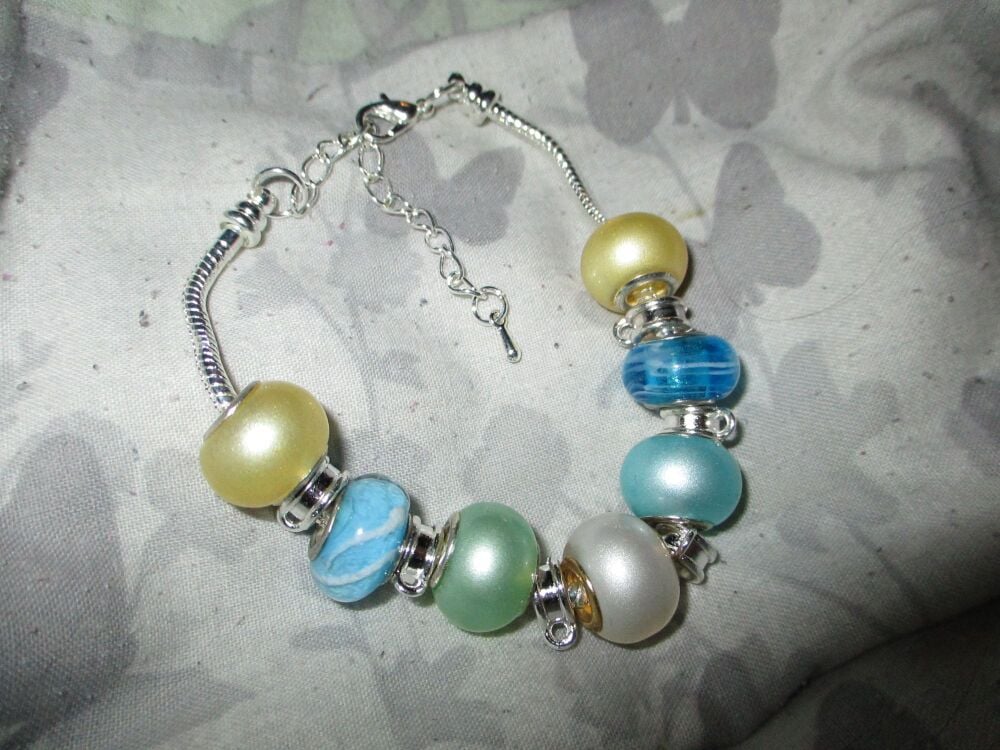 Cool Poolside Colours Selection Beads Charm Bracelet with adjustable chain and 6 Charm spaces