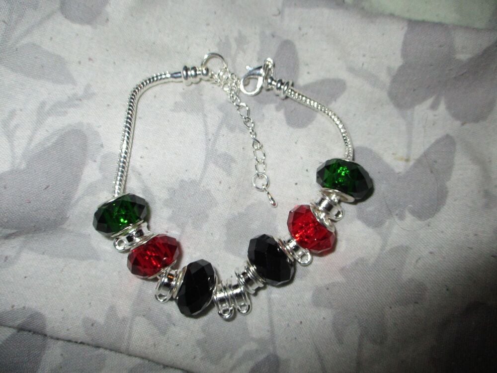 Christmas Night Selection Beads Charm Bracelet with adjustable chain and 7 Charm spaces