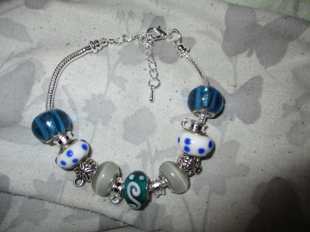 Sea Spray and Ocean Mist Selection Beads Charm Bracelet with adjustable chain and 6 Charm spaces