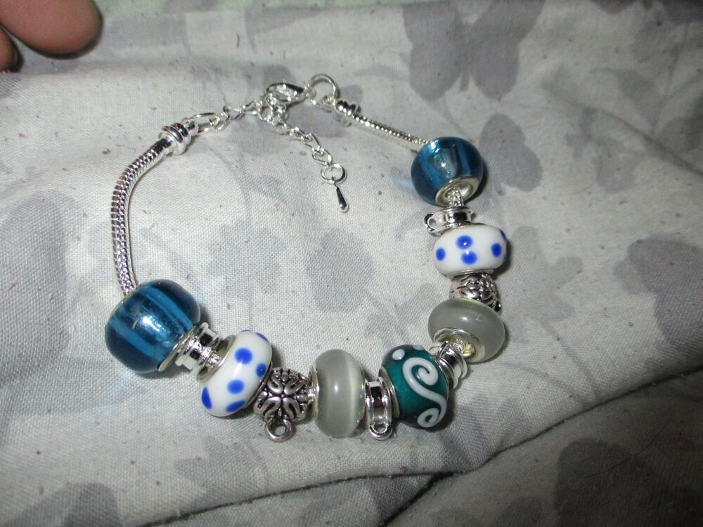 Sea Spray and Ocean Mist Selection Beads Charm Bracelet with adjustable chain and 6 Charm spaces