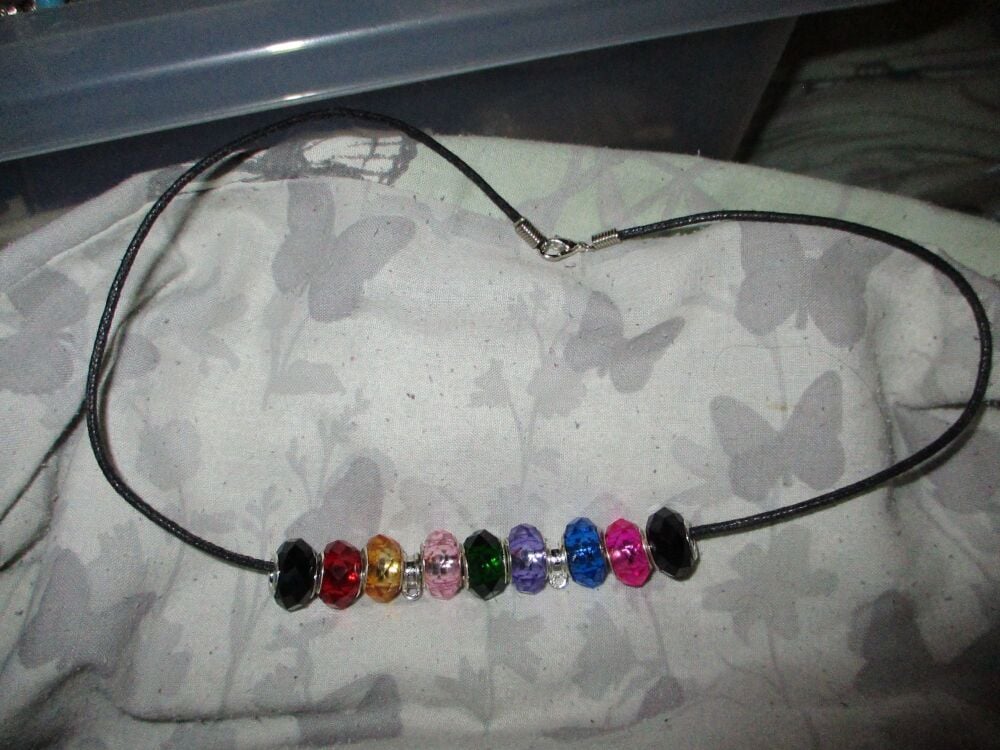 Kaleidoscope of Colours Rainbow Beads Charm Necklace with 2 Charm spaces