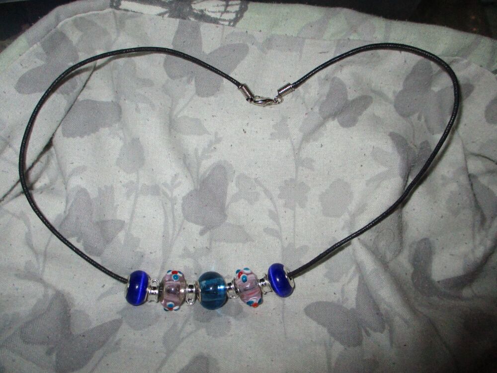 Blue and Pink Cotton Candy Dots Selection Beads Charm Necklace with adjusta