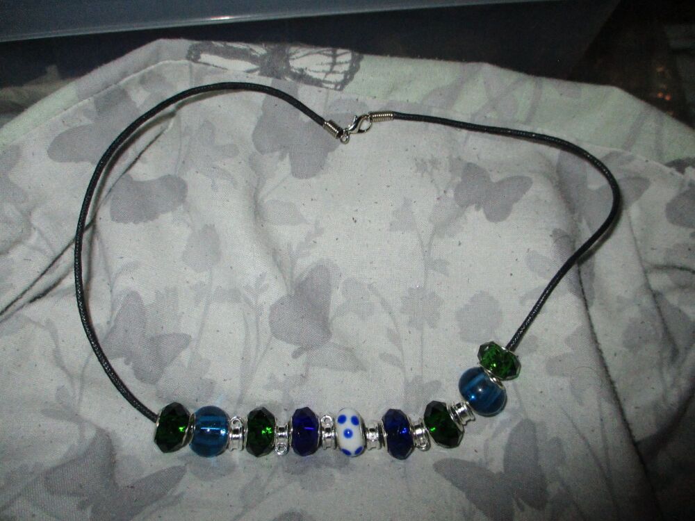 Blue Green Sea Tones Selection Beads Charm Necklace with 6 Charm spaces