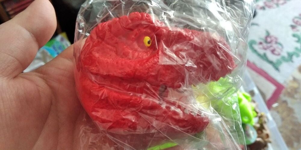 Red Squishy Tyrannosaurus Rex Dinosaur Head - Liquid Filled with coloured beads inside - Hoot