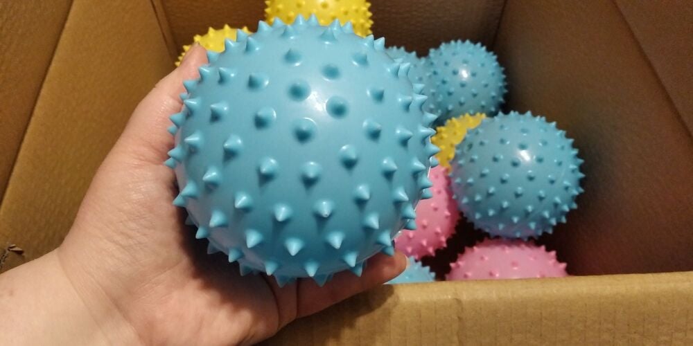 Blue Inflated 13cm Spikey Super Bouncy Balls - Hoot