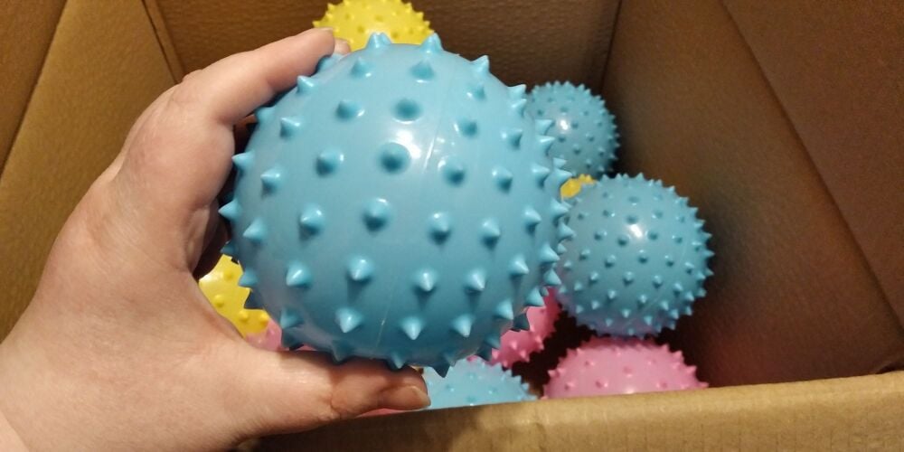 Blue Inflated 13cm Spikey Super Bouncy Balls - Hoot