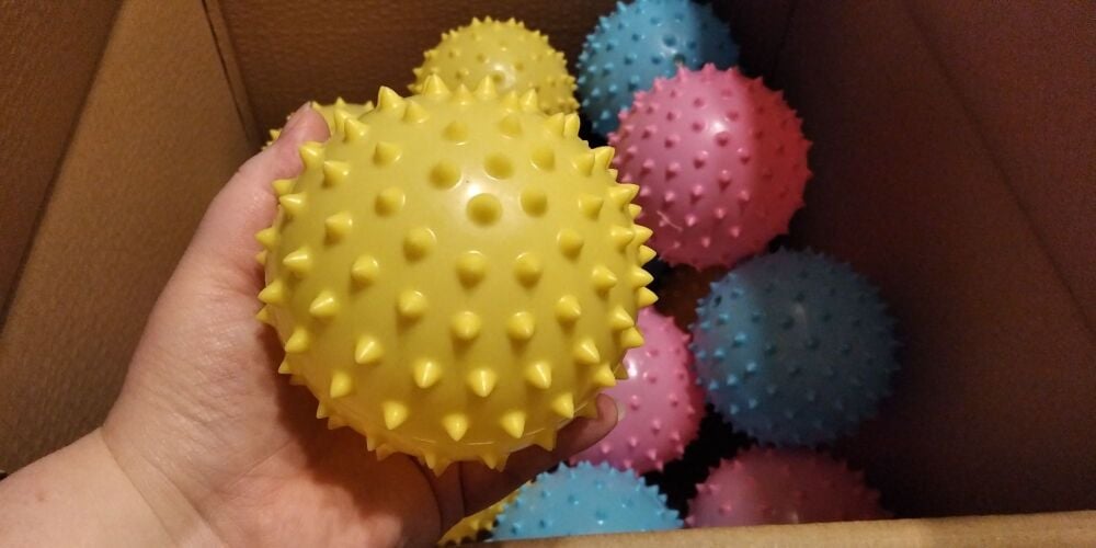 Yellow Inflated 13cm Spikey Super Bouncy Balls - Hoot