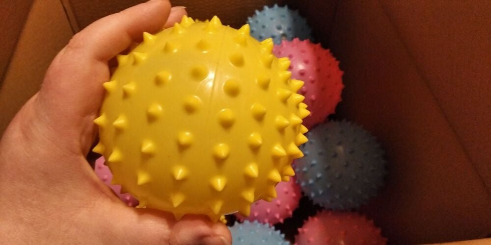 Yellow Inflated 13cm Spikey Super Bouncy Balls - Hoot