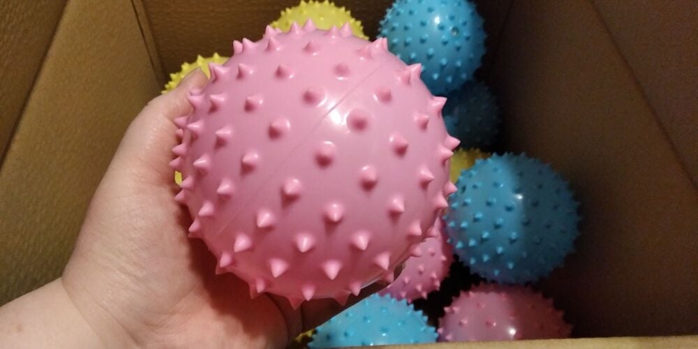 Pink Inflated 13cm Spikey Super Bouncy Balls - Hoot