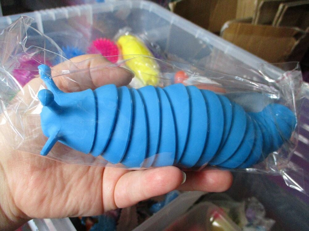 Blue Plastic Wriggly Slug Fidget Toy Figure - Hoot