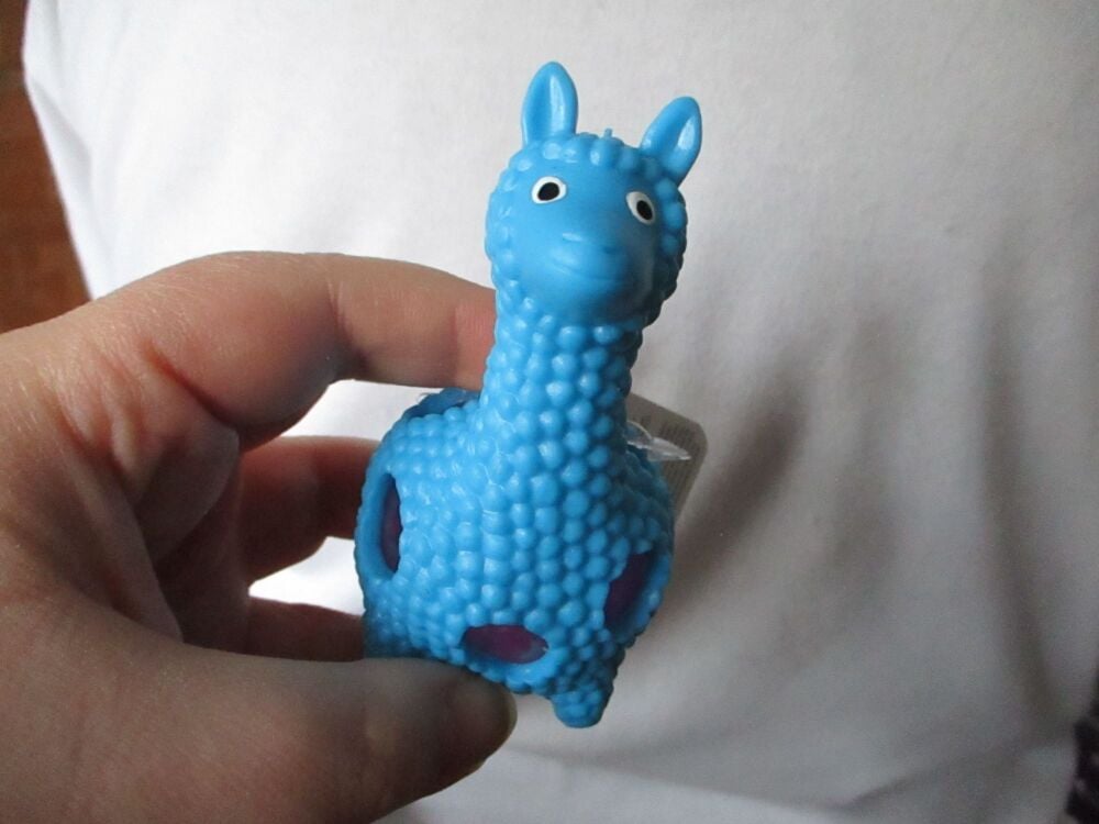 Blue Squishy Crystal Bead Llama - Liquid Filled with coloured beads inside - Hoot