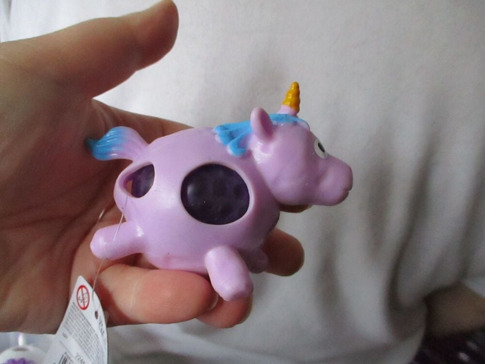 Purple Squishy Crystal Bead Unicorn - Liquid Filled with coloured beads inside - Hoot