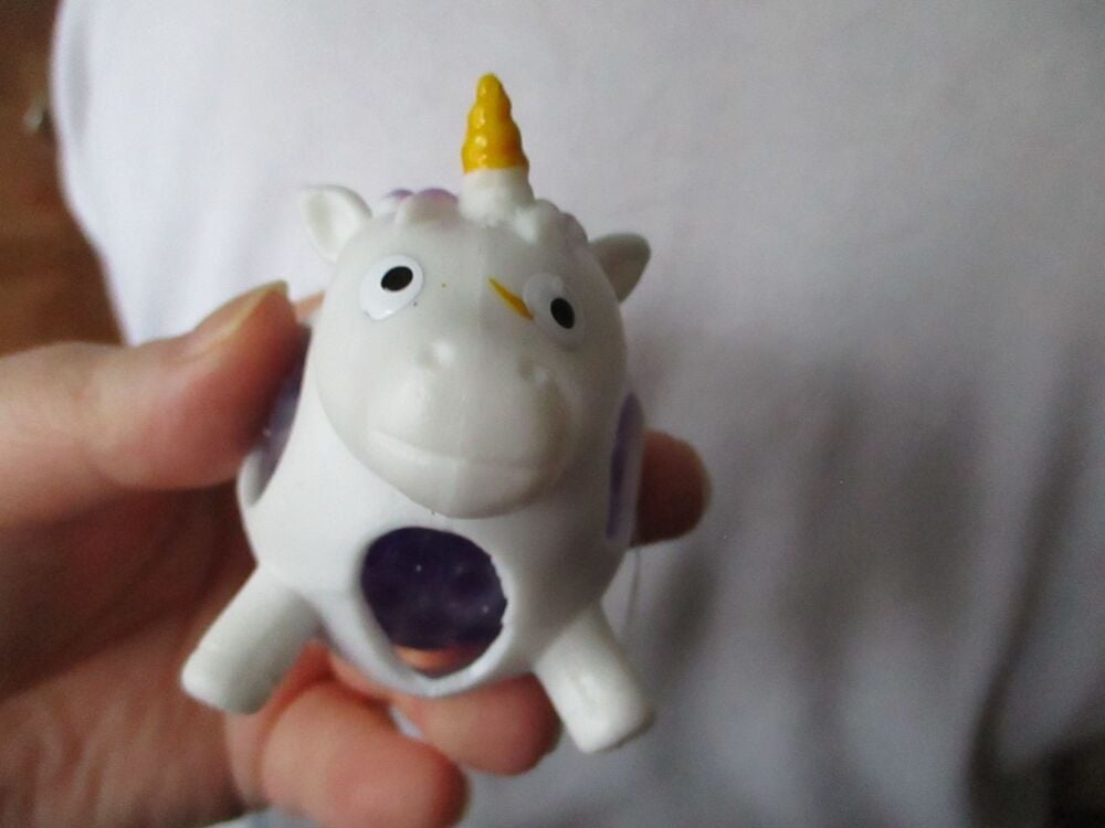 White Squishy Crystal Bead Unicorn - Liquid Filled with coloured beads inside - Hoot