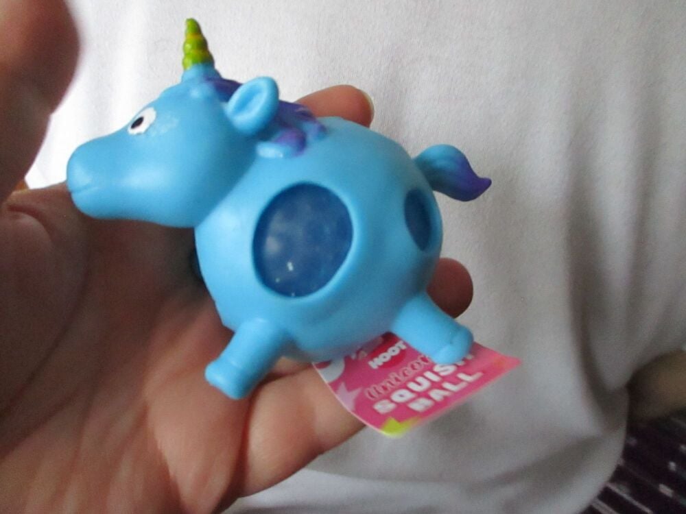 Blue Squishy Crystal Bead Unicorn - Liquid Filled with coloured beads inside - Hoot