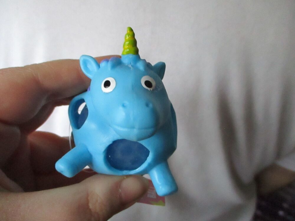 Blue Squishy Crystal Bead Unicorn - Liquid Filled with coloured beads inside - Hoot