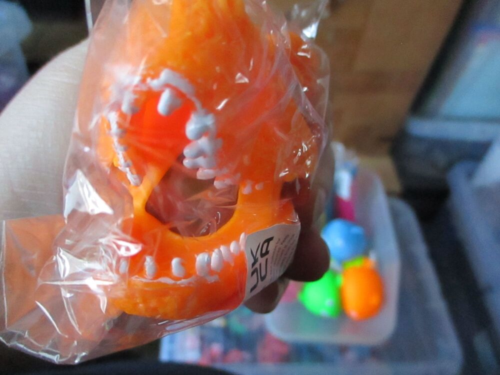 Orange Squishy Tyrannosaurus Rex Dinosaur Head - Liquid Filled with coloured beads inside - Hoot