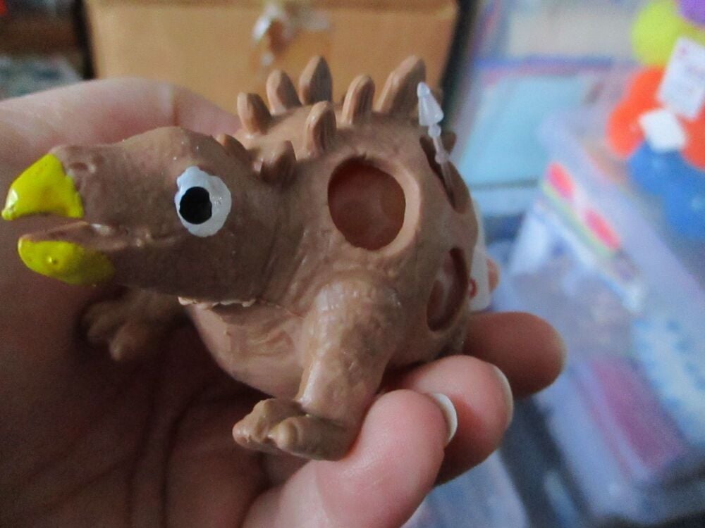 Brown Stegosaurus Squishy Bead Dinosaur - Liquid Filled with coloured beads inside - Hoot