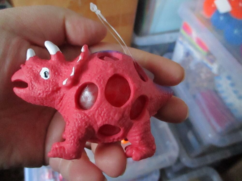 Red Triceratops  Squishy Bead Dinosaur - Liquid Filled with coloured beads 