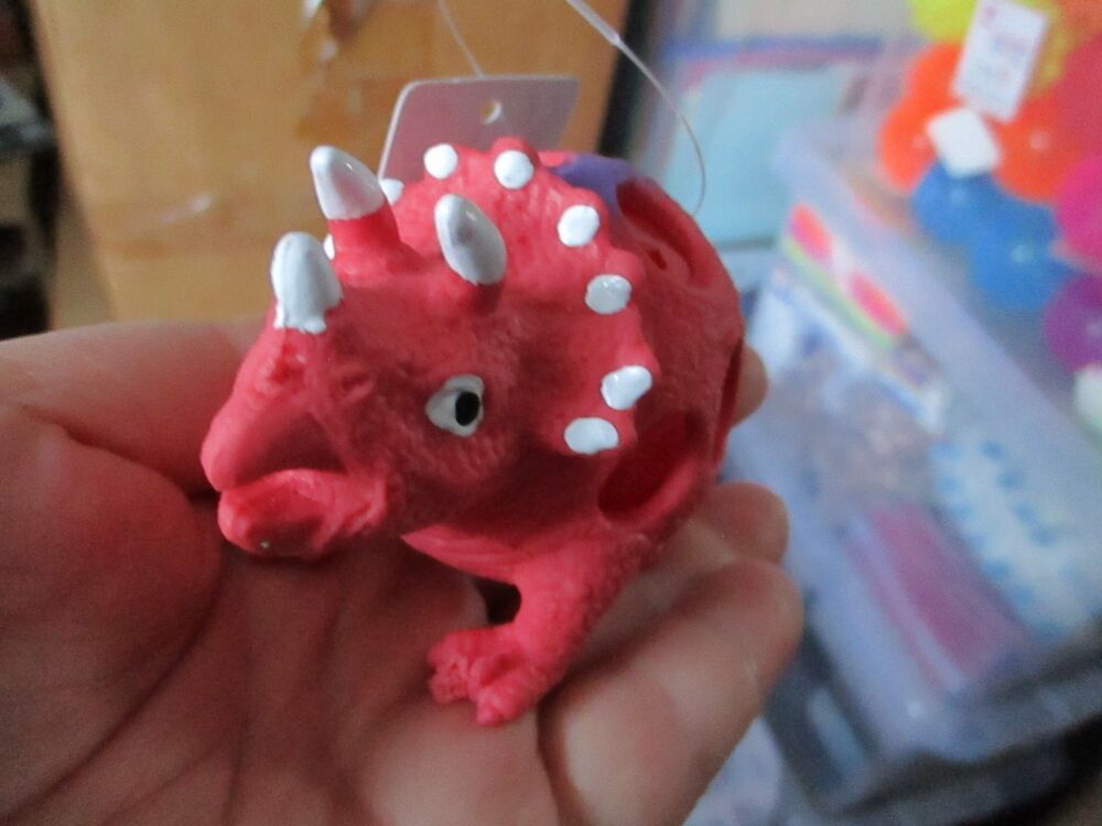 Red Triceratops  Squishy Bead Dinosaur - Liquid Filled with coloured beads inside - Hoot