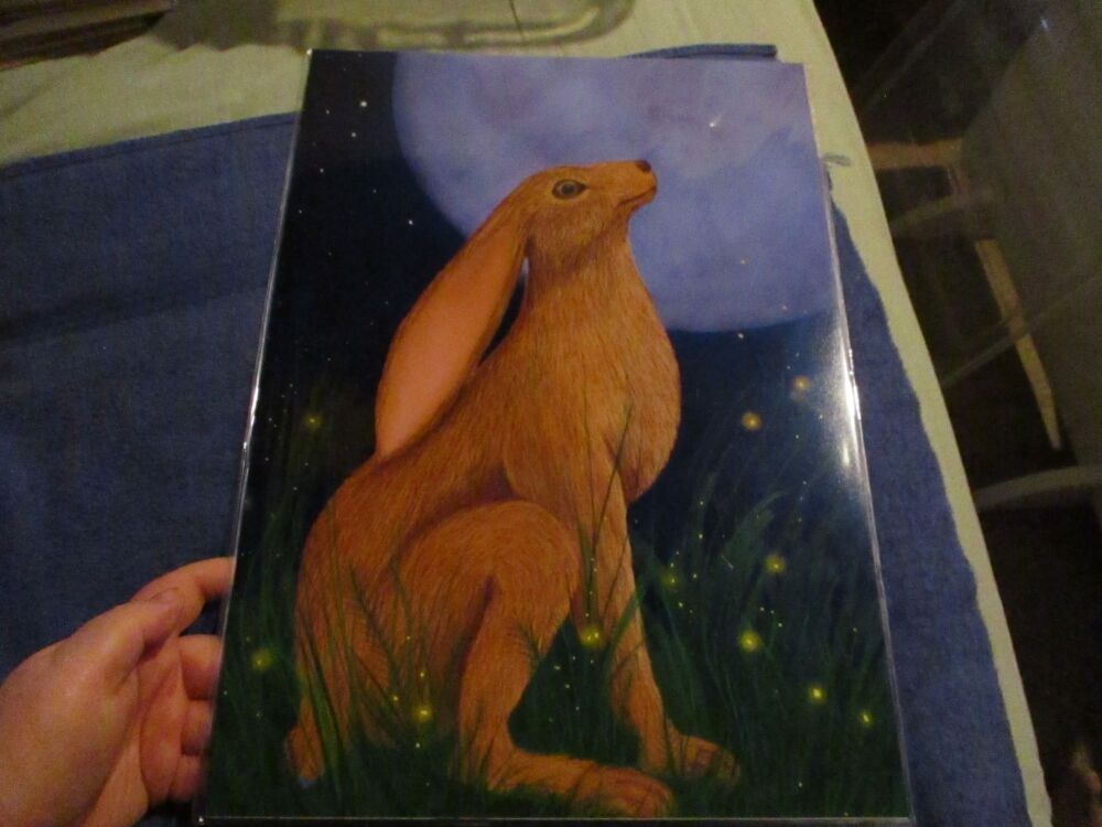 Moon Gazing Hare (Realistic) - Professional Print - A3 Size. By Goblin Dreams