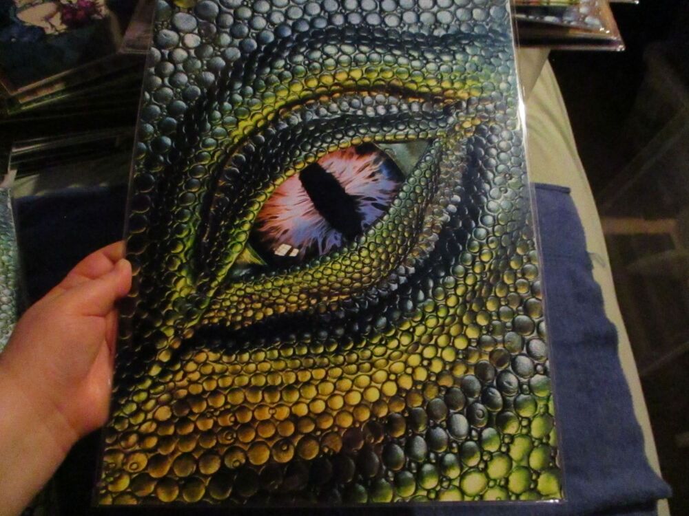 Green, Yellow & Blue Dragon Eye - Professional Print - A3 Size. By Goblin Dreams