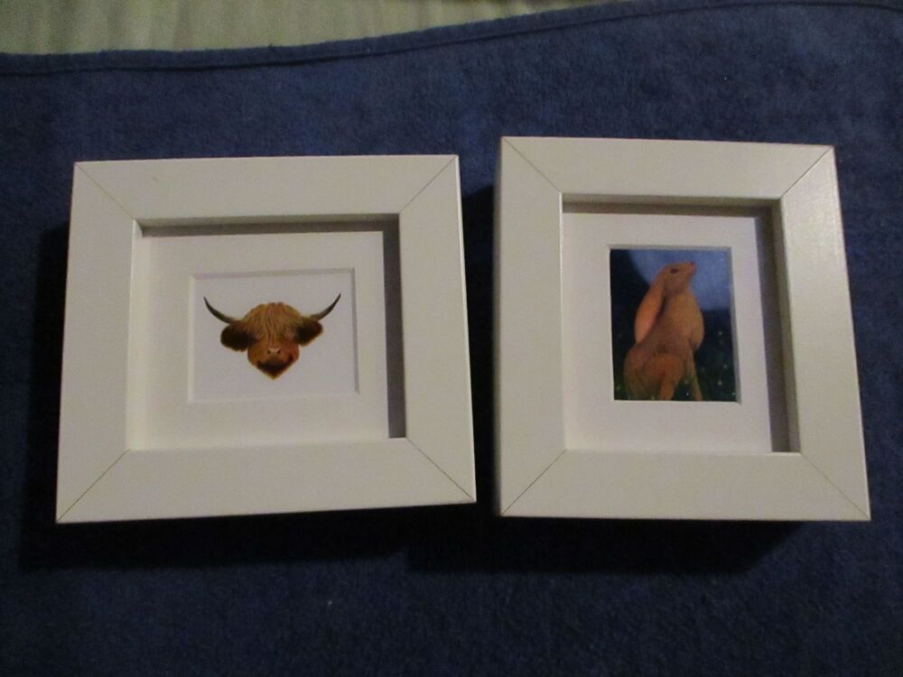 Pair of Miniature framed pictures - Coo & Moon Gazing Hair - Professional Print By Goblin Dreams