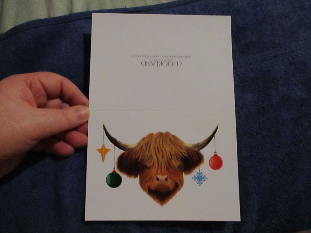 Highland Coo / Cow Christmas Greeting Card - Professional Print - A6 Size. By Goblin Dreams