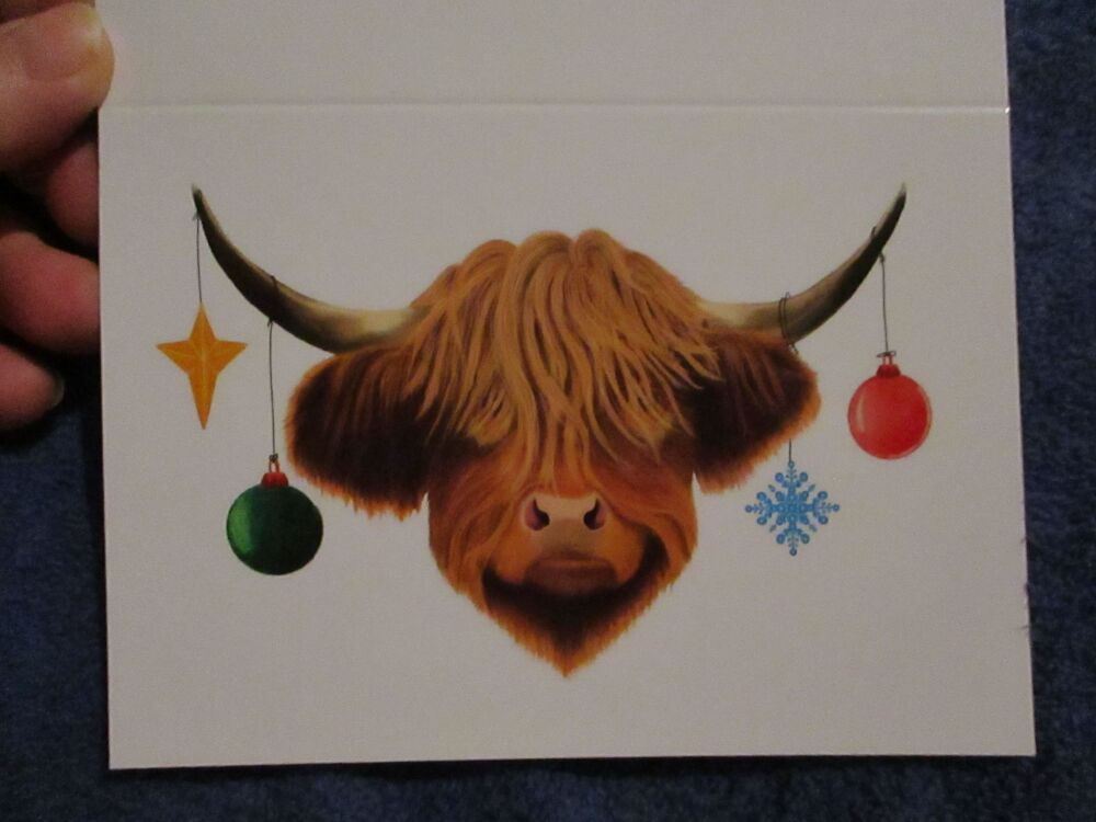 Highland Coo / Cow Christmas Greeting Card - Professional Print - A6 Size. By Goblin Dreams