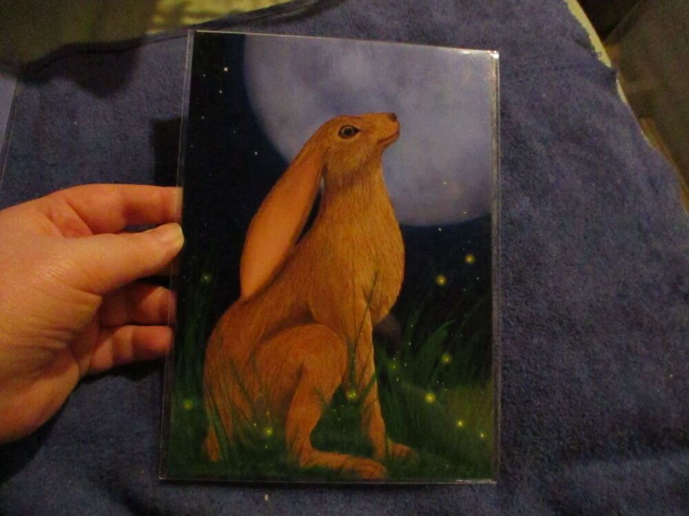 Moon Gazing Hare (Realistic) - Professional Print - A5 Size. By Goblin Dreams