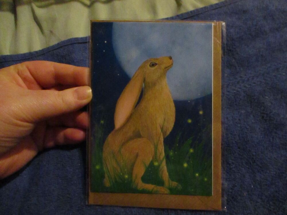 Moon Gazing Hare (Realistic) Greeting Card - Professional Print - A6 Size. By Goblin Dreams