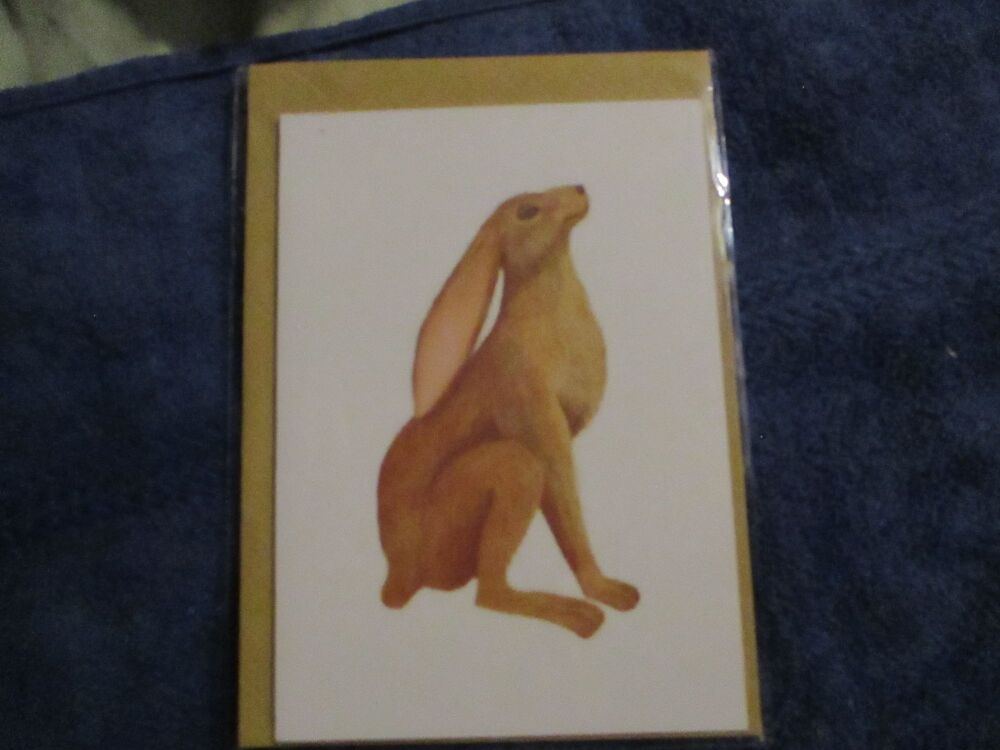 Moon Gazing Hare (Tan) Greeting Card - Professional Print - A6 Size. By Goblin Dreams