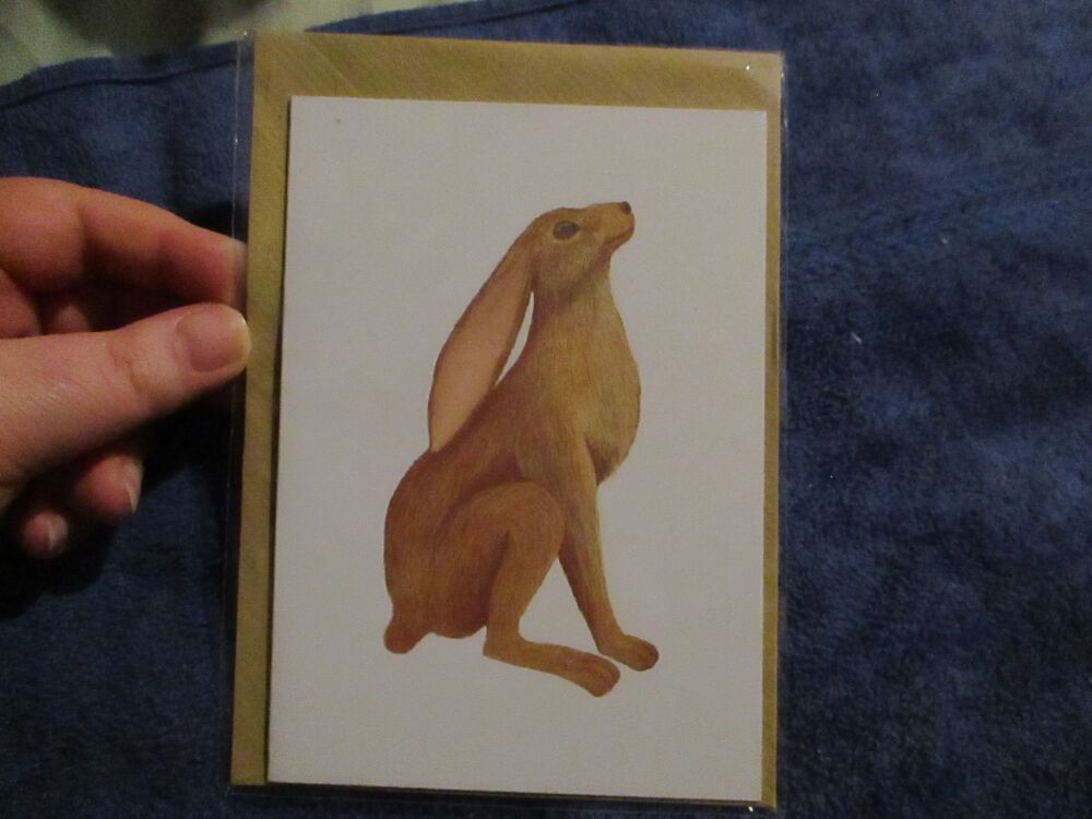 Moon Gazing Hare (Tan) Greeting Card - Professional Print - A6 Size. By Goblin Dreams