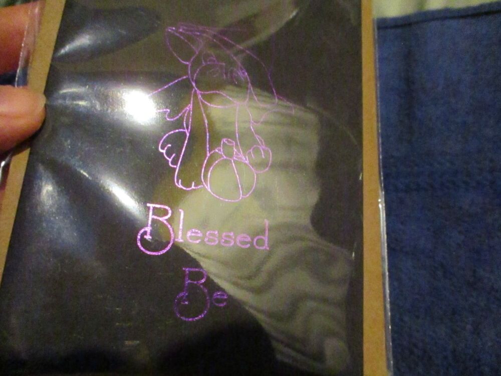 Blessed Be - Dragon Goblin (Purple Foil on Black) Greeting Card - A6 Size. By Goblin Dreams