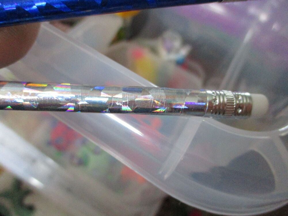 Silver Holographic Loose Single Pencil with Eraser Topper - Back To School 