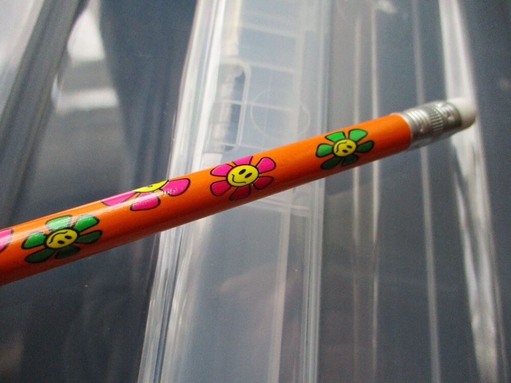 Orange Happy Flowers Loose Single Pencil with Eraser Topper - Back To School / Office Supply