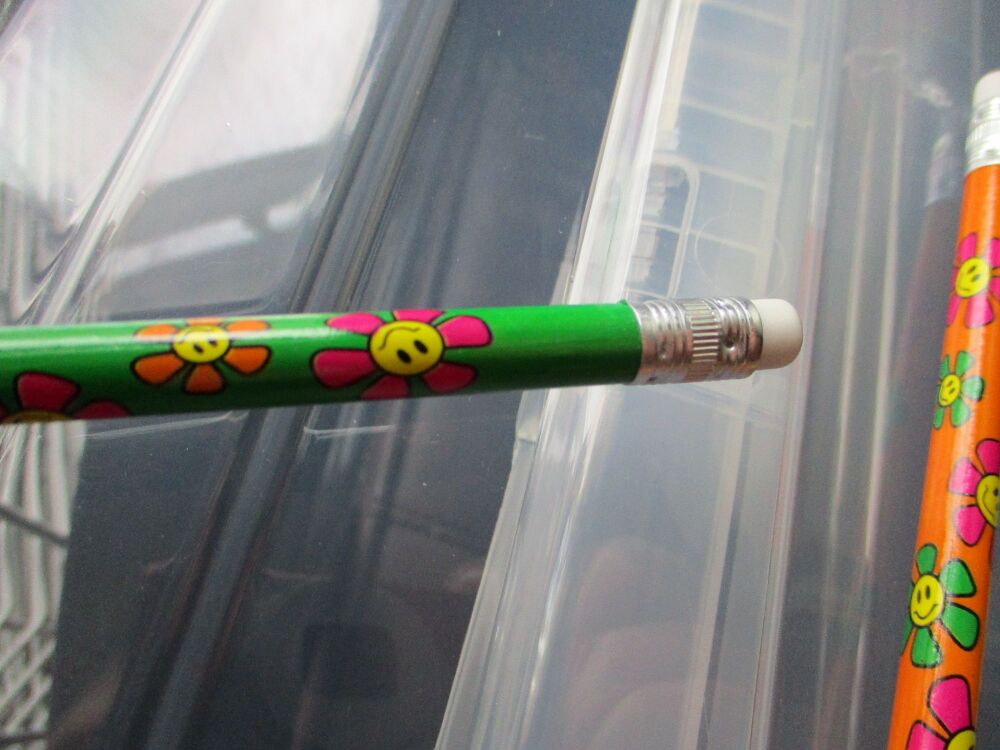 Green Happy Flowers Loose Single Pencil with Eraser Topper - Back To School