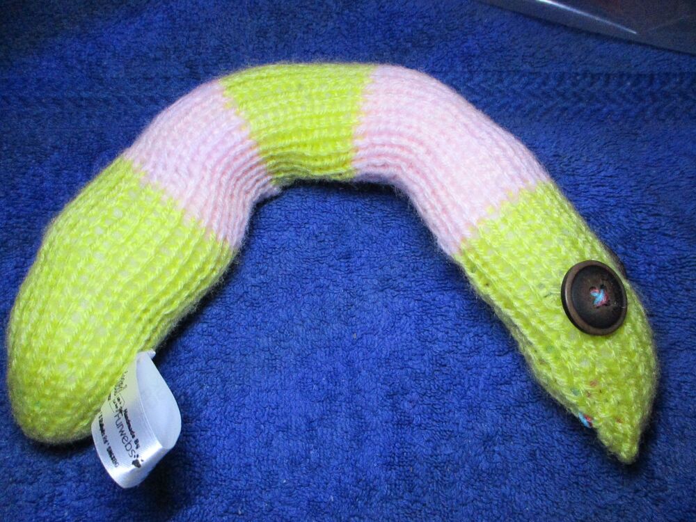 Yellow Pink Banded Midi Snake with Big Brown Eyes Knitted Soft Toy