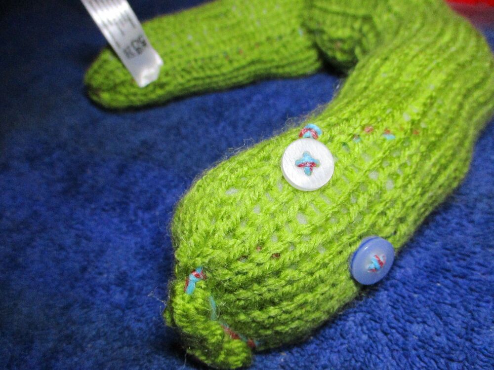 Pea Green Med-Midi Snake with 1Clear 1 Blue Eyes Knitted Soft Toy