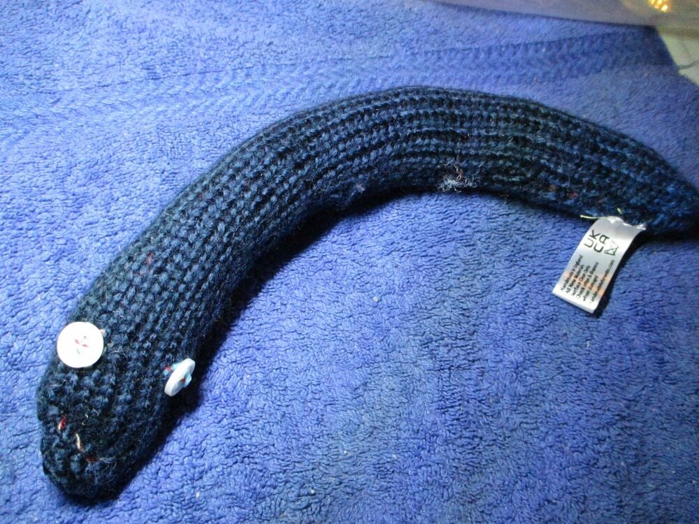 Very Dark Blue Slim Midi Snake with White Eyes Knitted Soft Toy