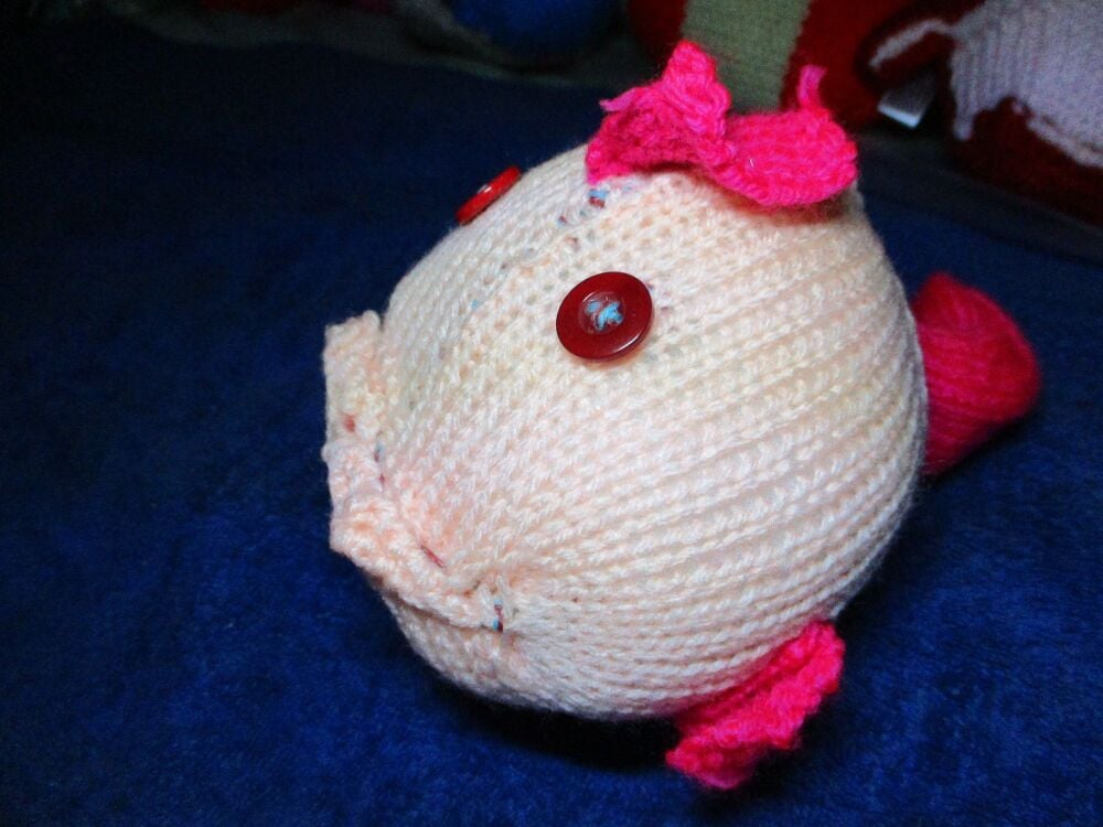 Peach and Fuchsia Midi Fish with Red Eyes Knitted Soft Toy