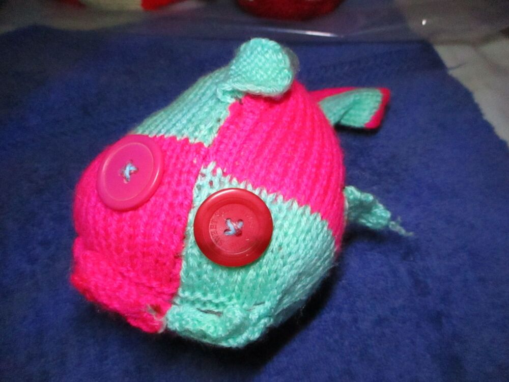 Fuchsia Mint Quarters Midi Fish with Pink Red Eyes Knitted Soft Toy