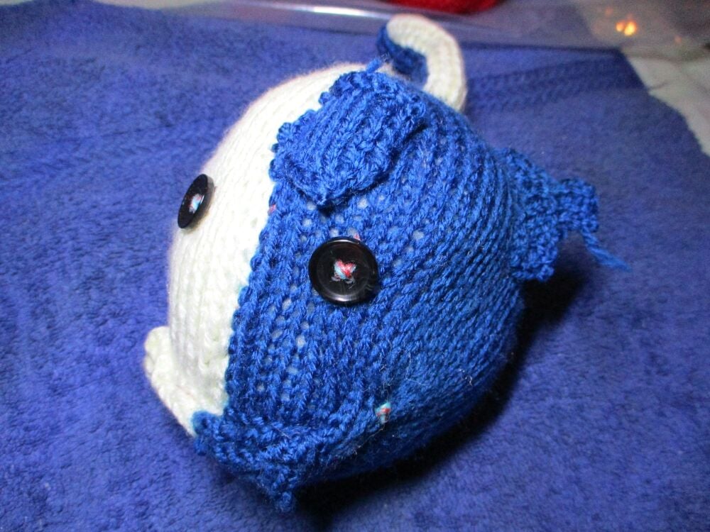 Blue and Creamy White Quarters Midi Fish with Black Eyes Knitted Soft Toy