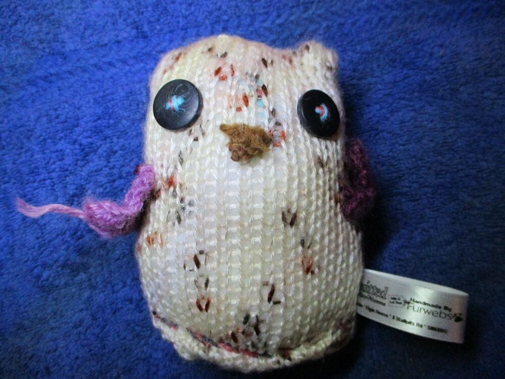 Dinky Pizza-Dough Baby Owl - Black Eyes - Knitted by KittyMumma