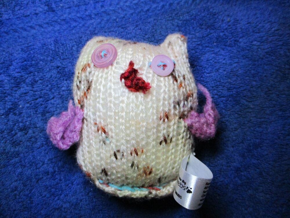 Dinky Pizza-Dough Baby Owl - Purple Eyes - Knitted by KittyMumma