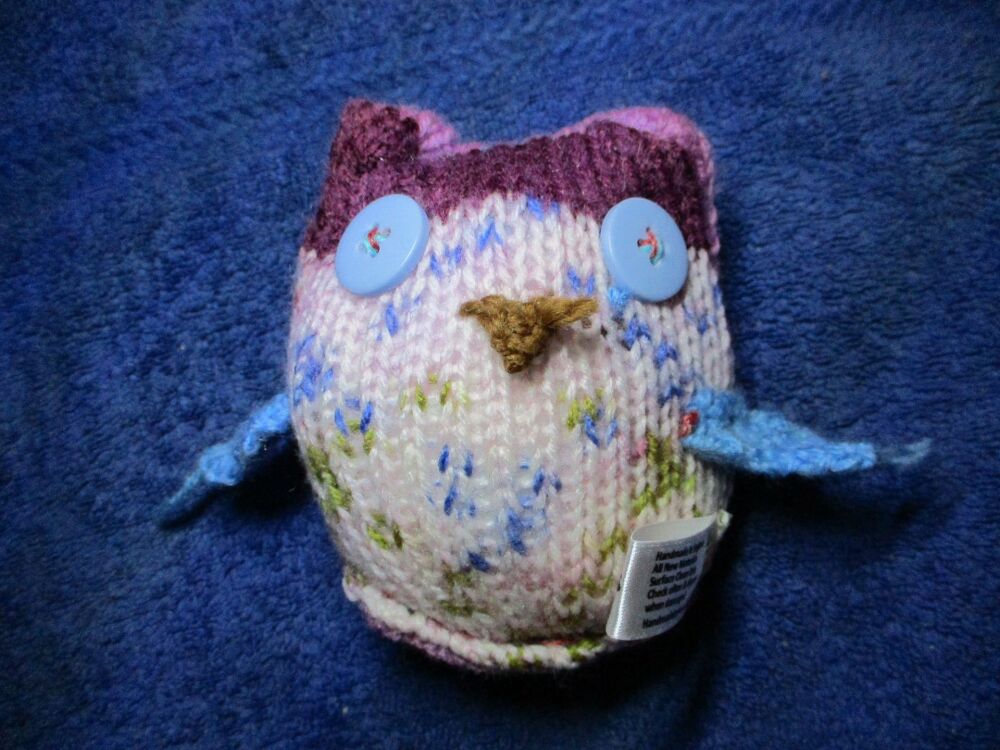 Purple Floral Baby Owl - Powder Blue Eyes - Knitted by KittyMumma