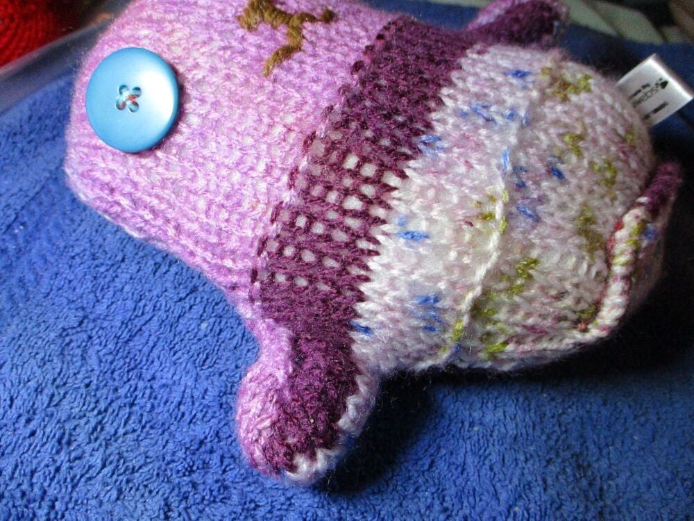 Purple Floral With 1 Green 1 Blue Eyes Midi Ted - Knitted By KittyMumma