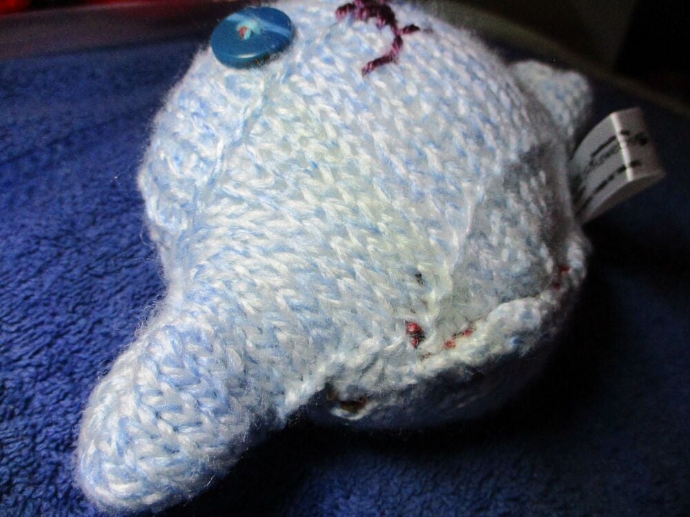 White & Blue Gradient Rainbow - Slate Eyes Mini Ted - Knitted By KittyMumma