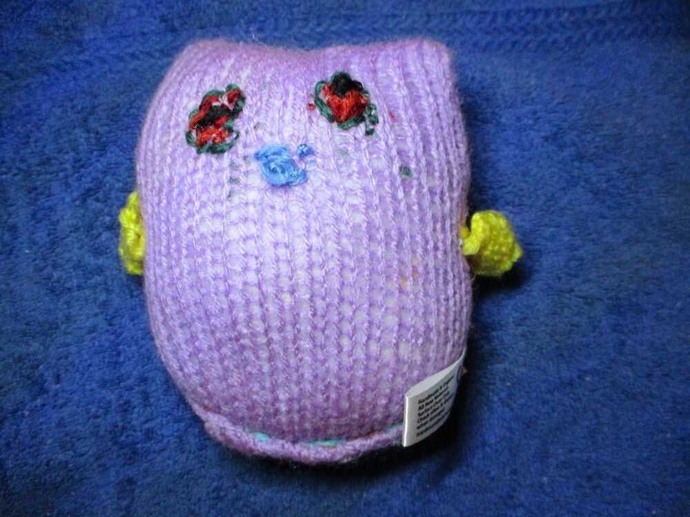 Chunky Purple Baby Owl - Embroidered Eyes - Knitted by KittyMumma