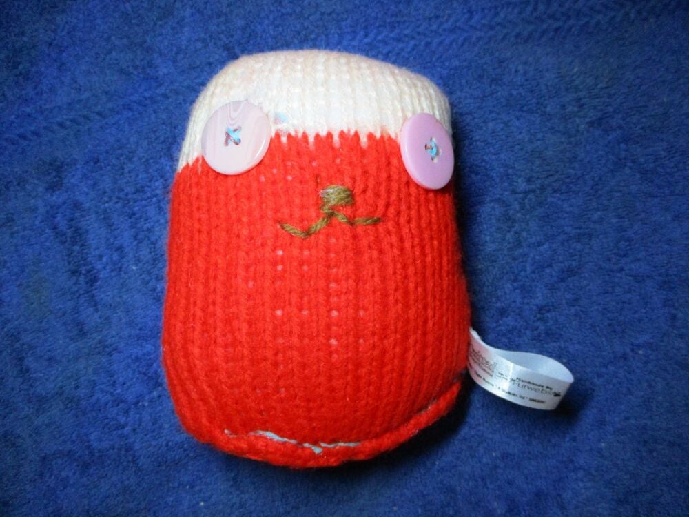 Pink Eyed Mini Armless Santa Snuggy - Knitted By KittyMumma